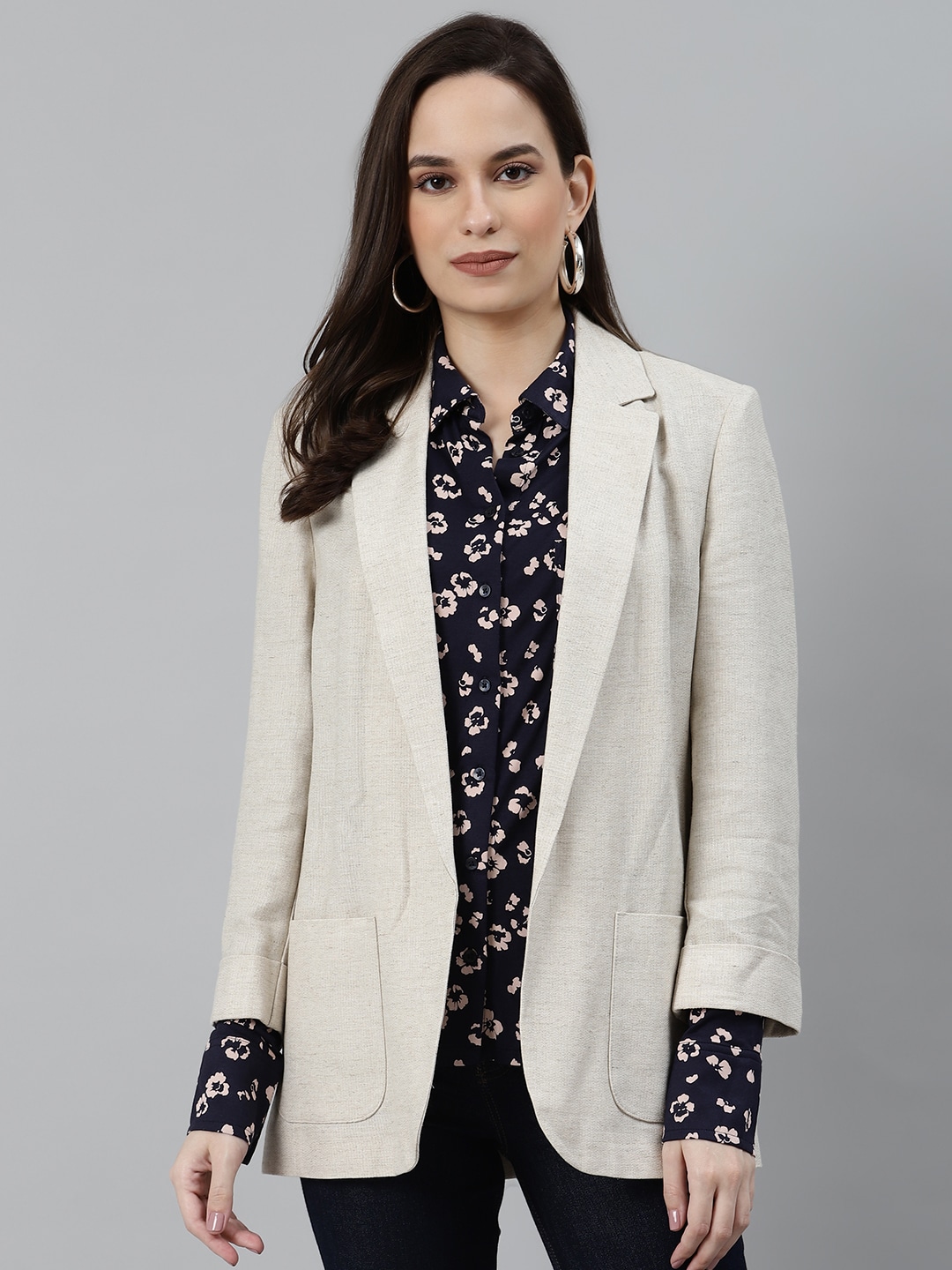 Clothing Blazers | Marks & Spencer Women Off White Solid Open Front Regular Fit Smart Casual Blazer - VZ18883