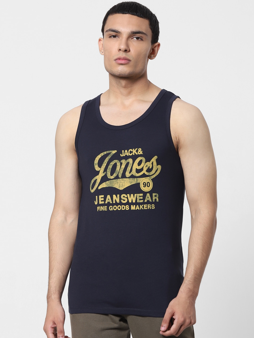 Clothing Innerwear Vests | Jack & Jones Men Navy Blue Printed Innerwear Vest 1412579001 - WD77481