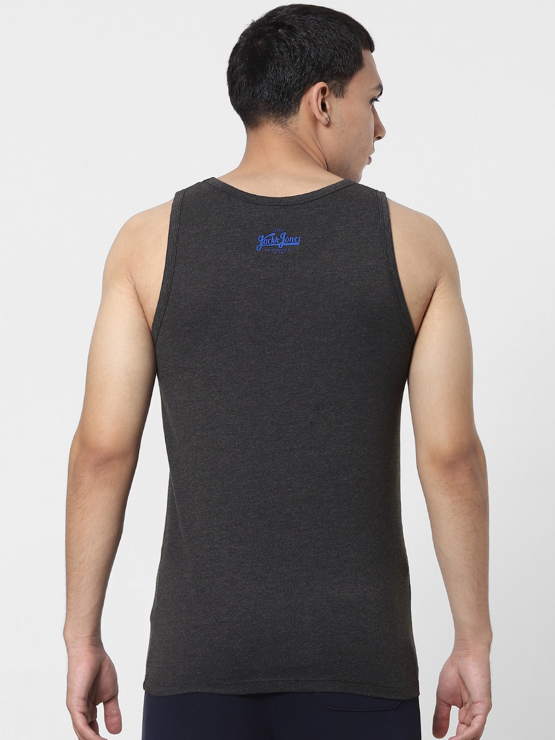 Clothing Innerwear Vests | Jack & Jones Men Charcoal Grey Printed Innerwear Vest 1412578001 - IT69893