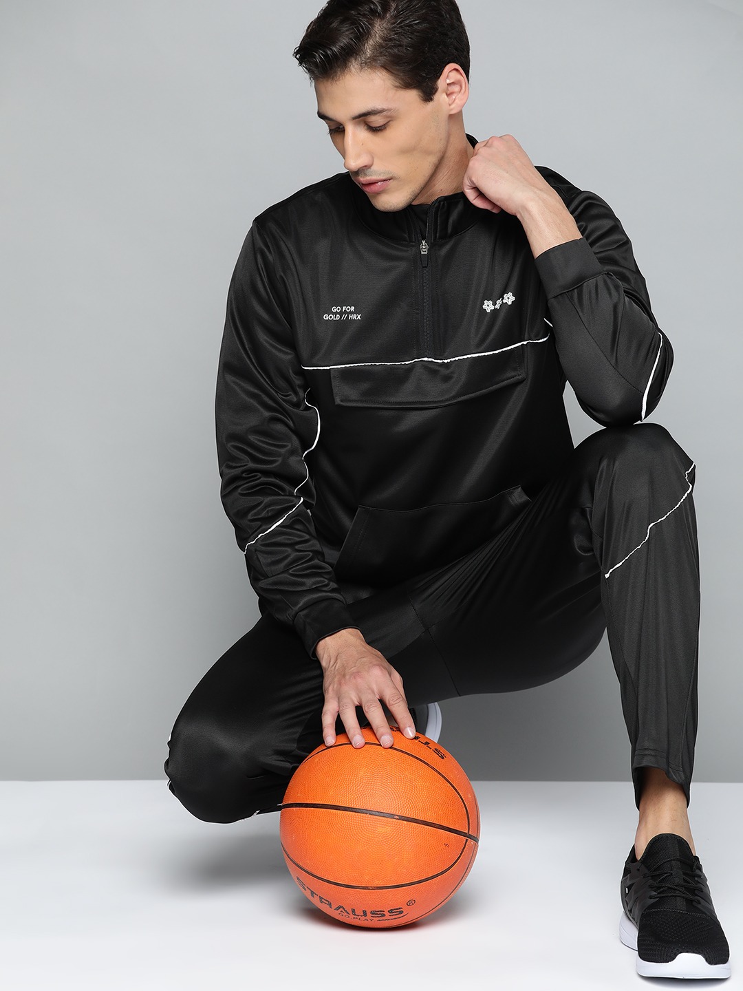 Clothing Tracksuits | HRX By Hrithik Roshan Basketball Men Jet Black Rapid-Dry Solid Tracksuits - WV05443
