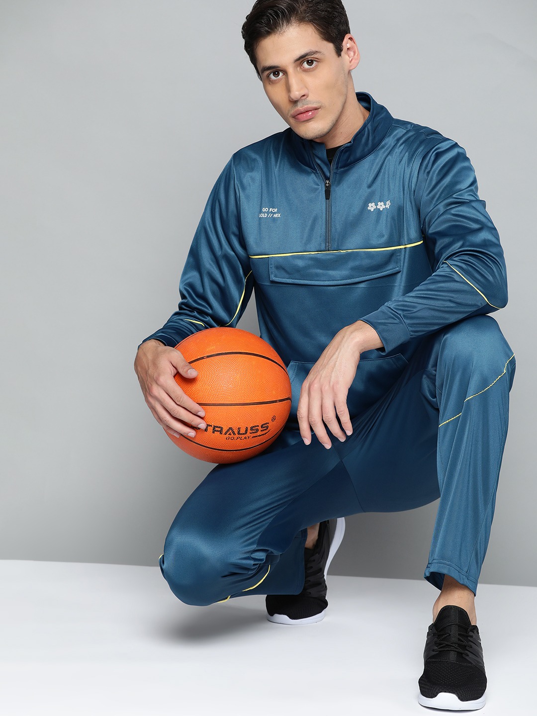 Clothing Tracksuits | HRX By Hrithik Roshan Basketball Men Medieval Blue Rapid-Dry Solid Tracksuits - VM79829