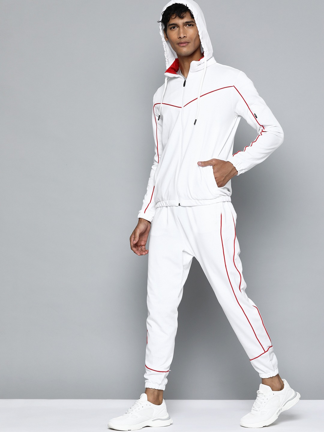 Clothing Tracksuits | HRX By Hrithik Roshan Lifestyle Men Optic White Bio-Wash Solid Tracksuits - RE91205