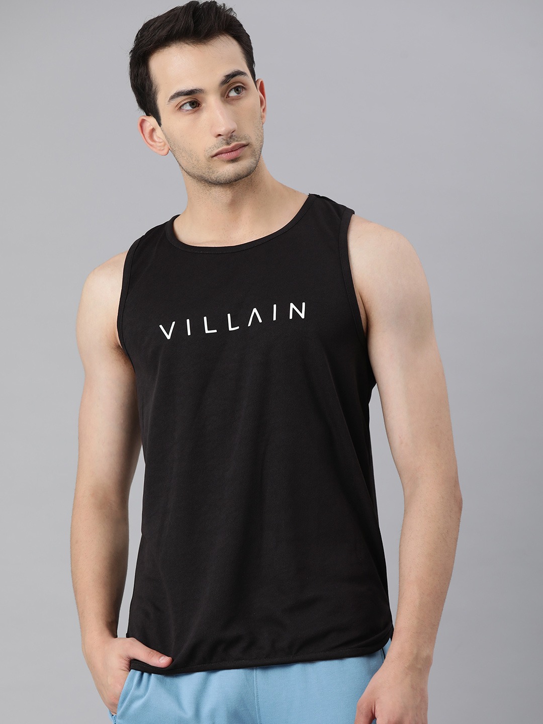 Clothing Innerwear Vests | VILLAIN Men Black Logo Printed Innerwear Vests - ES32809
