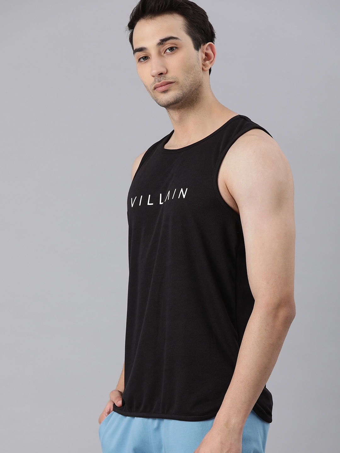 Clothing Innerwear Vests | VILLAIN Men Black Logo Printed Innerwear Vests - ES32809