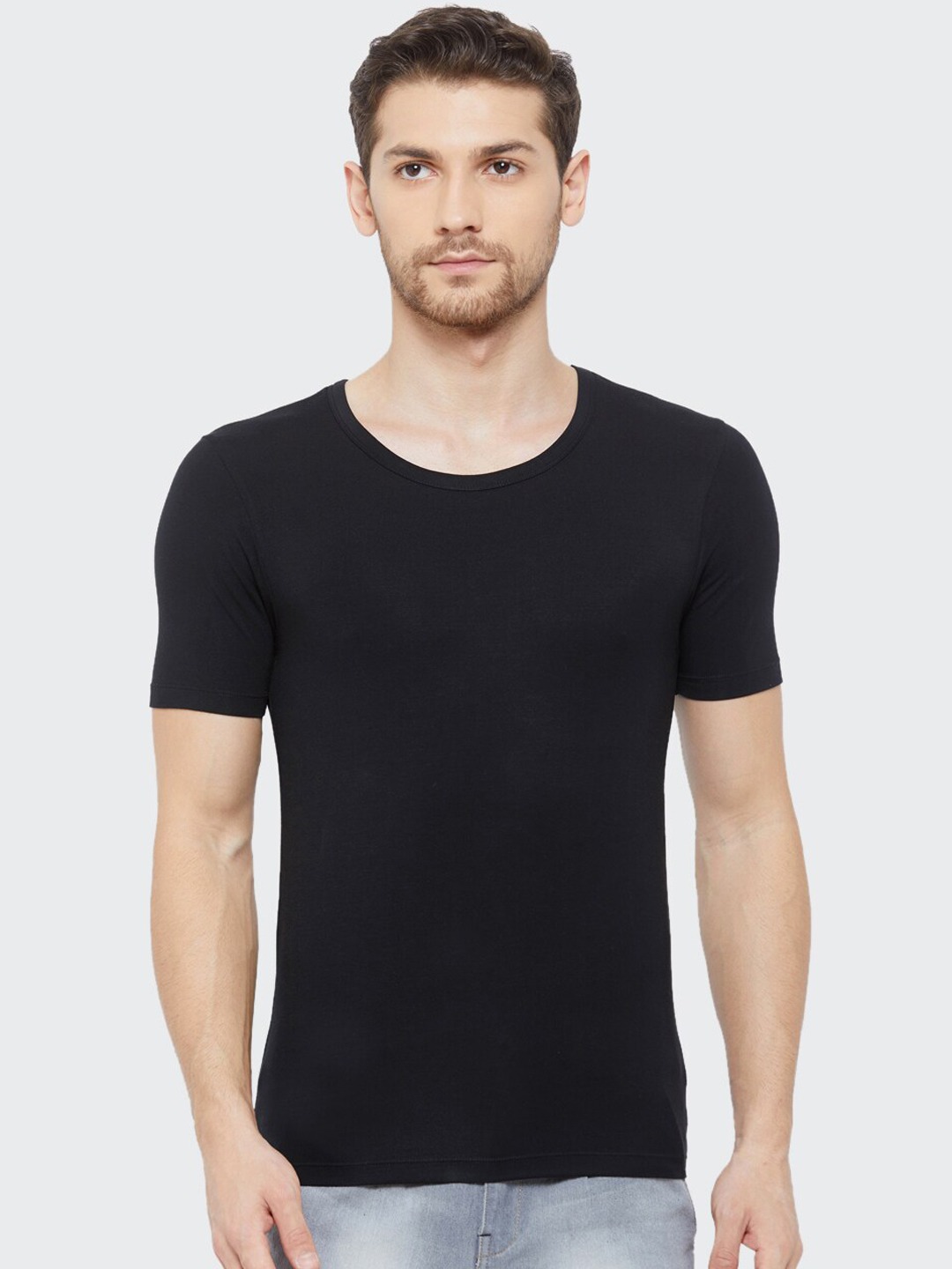 Clothing Innerwear Vests | Almo Wear Men Black Micro Round Neck Undershirt Vest - PR06701