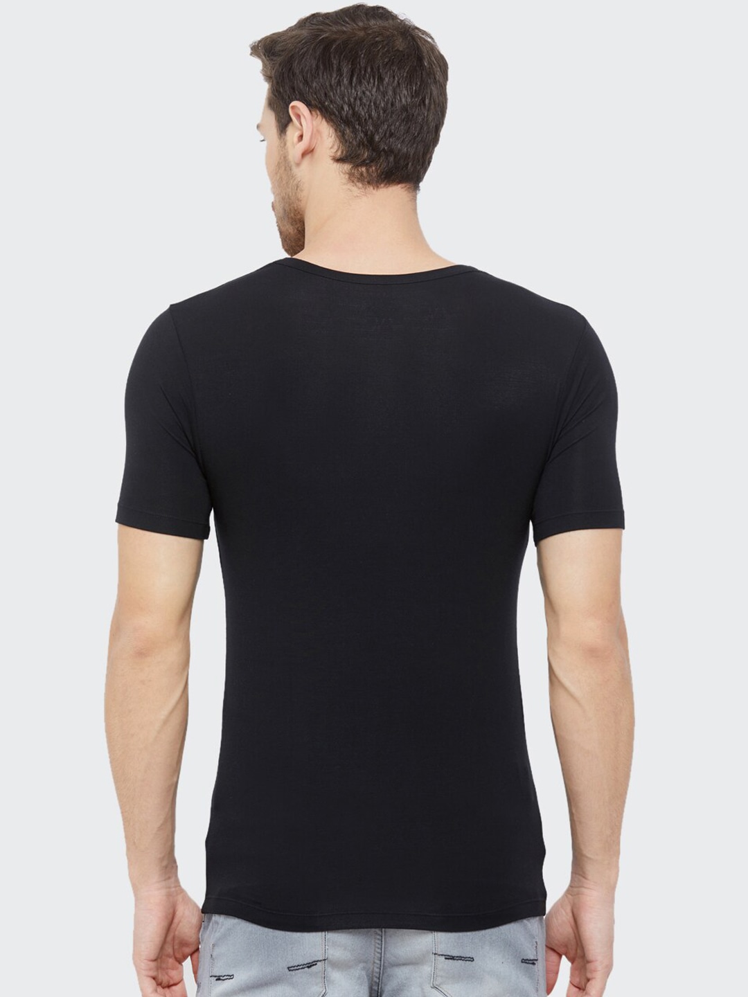 Clothing Innerwear Vests | Almo Wear Men Black Micro Round Neck Undershirt Vest - PR06701