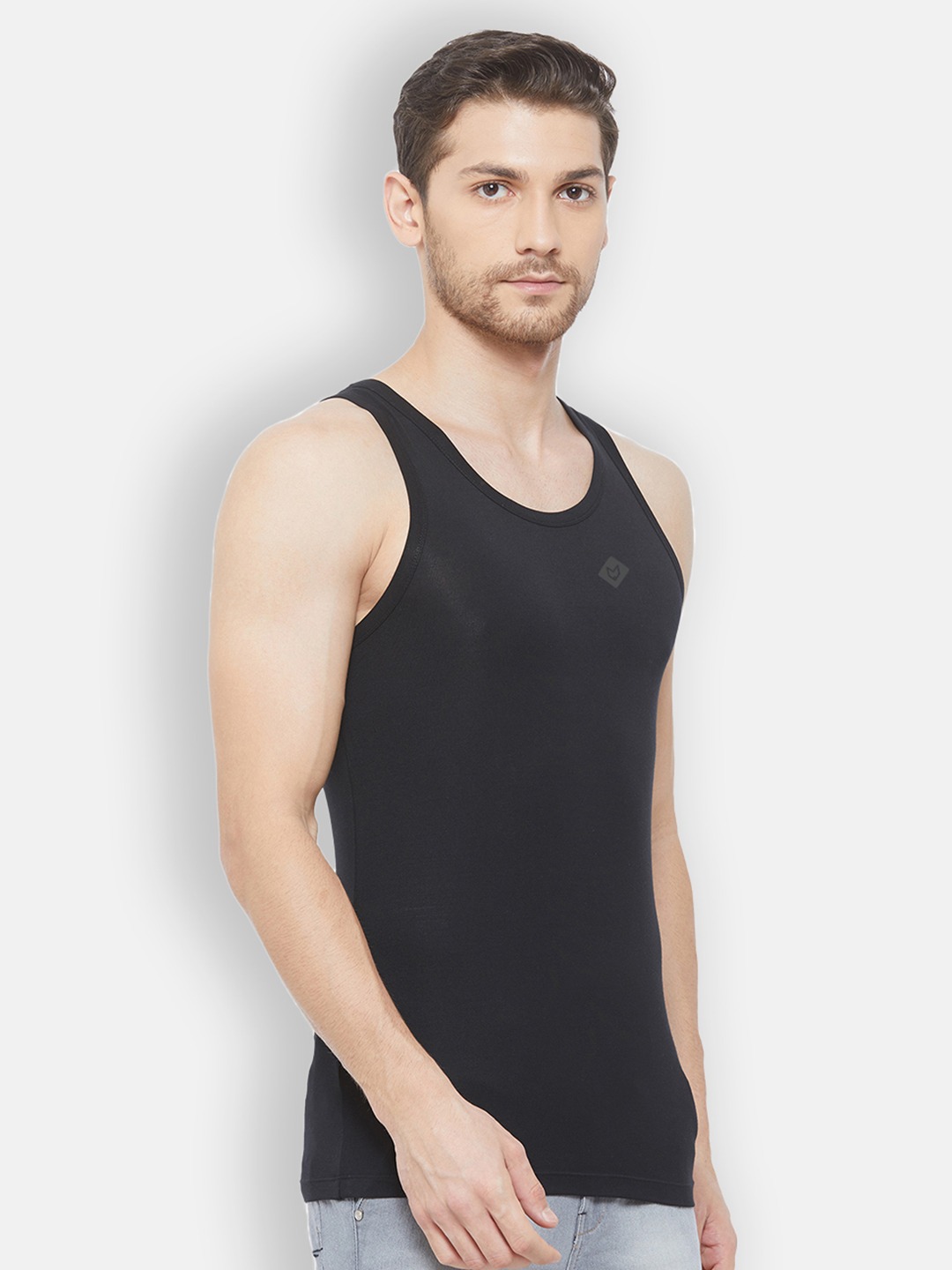 Clothing Innerwear Vests | Almo Wear Men Black Solid Innerwear Vest - BA01491