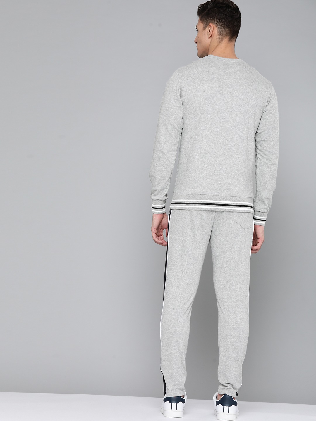 Clothing Tracksuits | M&H Easy Men Grey Melange & Black Solid Tracksuits With Striped Detail - NZ59568
