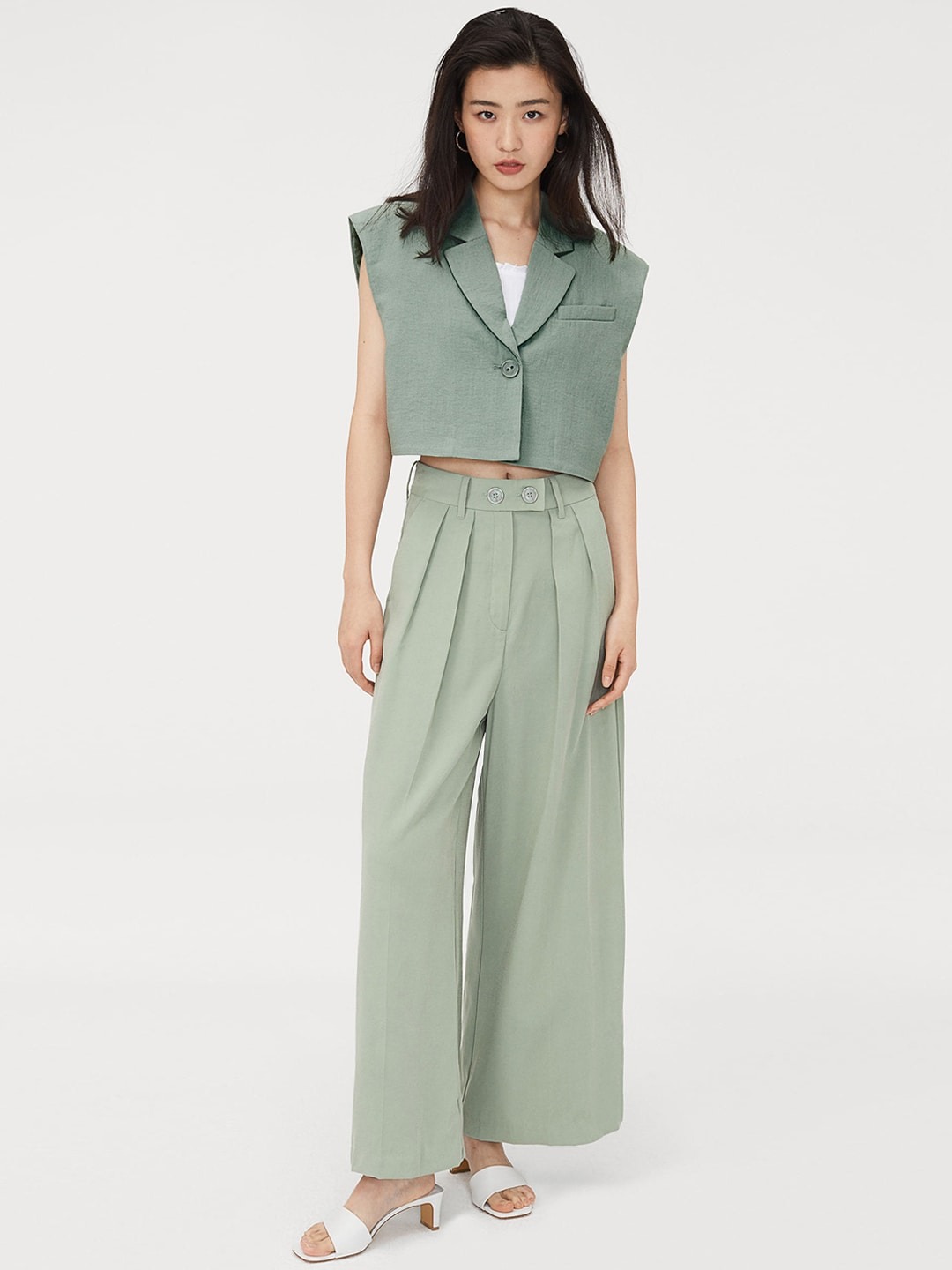 Clothing Blazers | H&M Women Green Cropped jacket - GA17063