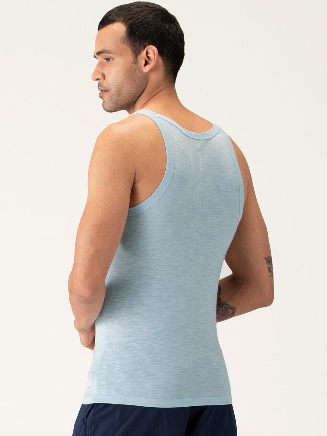 Clothing Innerwear Vests | DAMENSCH Men Blue Solid Anti-Microbial Basic NEO Bamboo Square Neck Vestt DAM-SQN-VEST-IB - HL76950