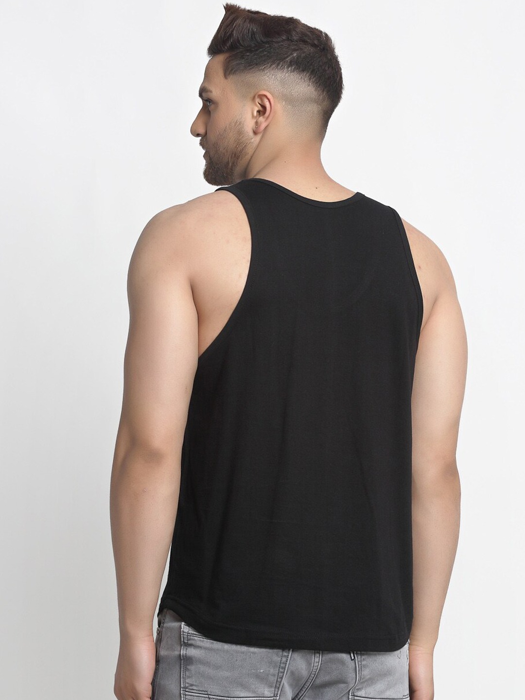 Clothing Innerwear Vests | Friskers Men Black & White Panda Printed Pure Cotton Gym Vest - GE16629