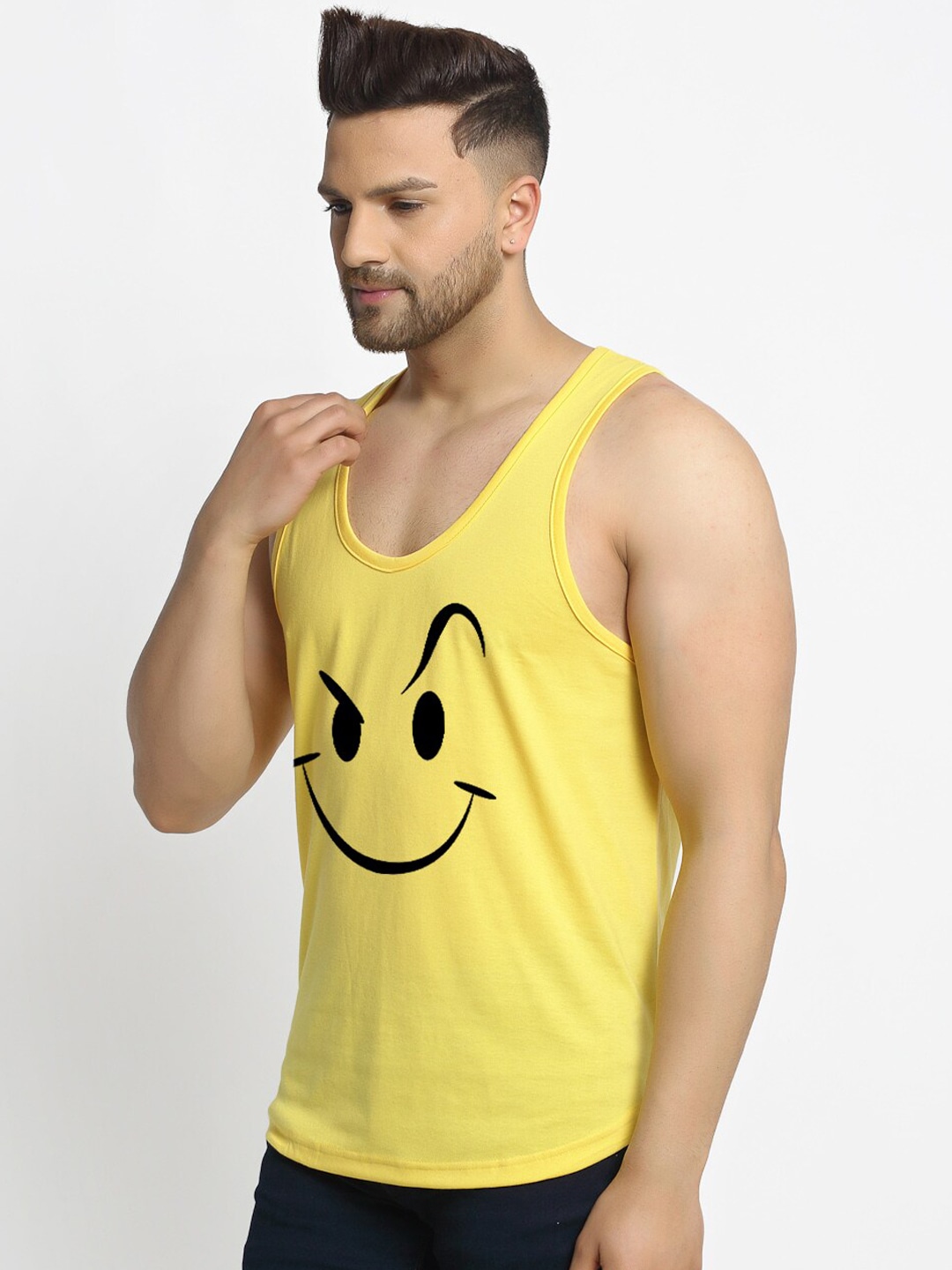 Clothing Innerwear Vests | Friskers Men Yellow Smiley Printed Gym Vest - ZE86810