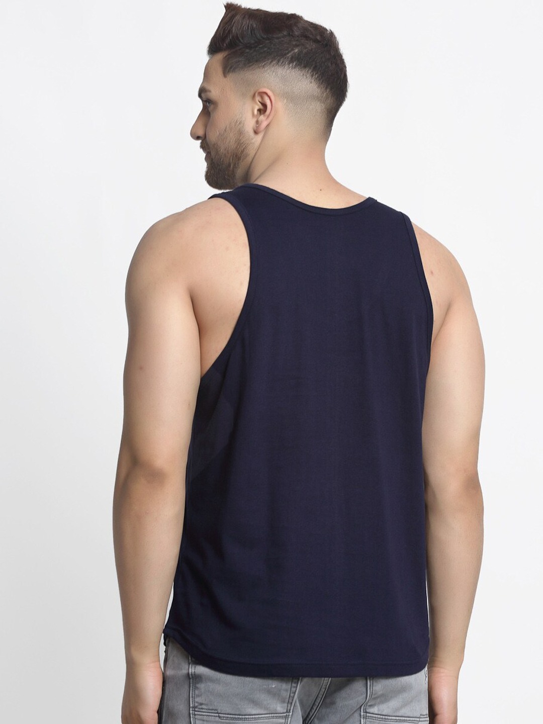 Clothing Innerwear Vests | Friskers Men Navy Blue Solid Drop Cut Cotton Gym Vest - VO76446
