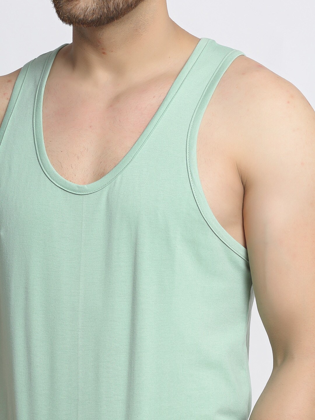 Clothing Innerwear Vests | Friskers Men Sea Green Solid Pure Cotton Drop Cut Casual Gym Vest - RB40365