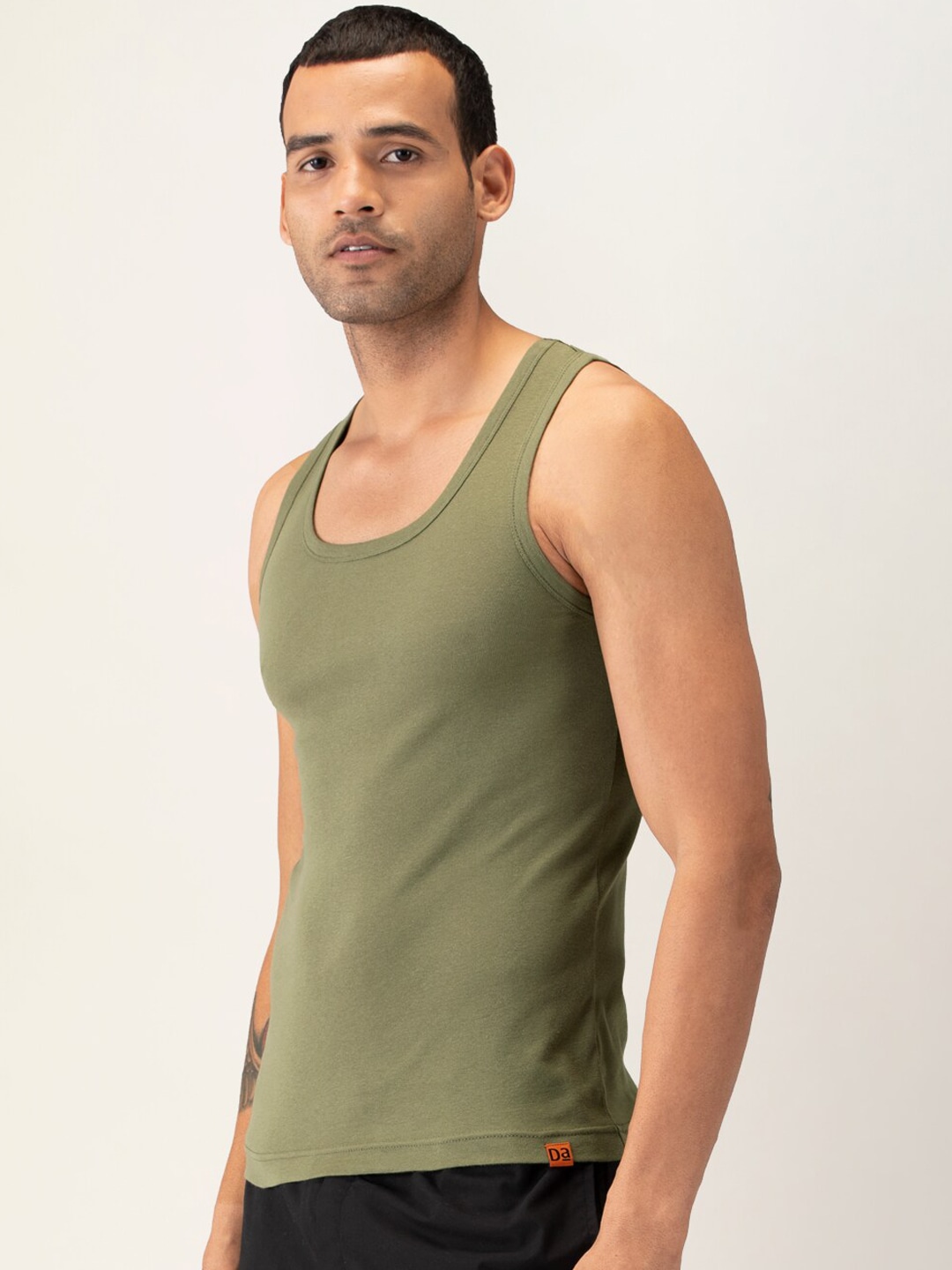 Clothing Innerwear Vests | DAMENSCH Men Olive-Green Solid Pure Cotton NEO-SKIN Anti-Microbial Basic Innerwear Vest - LS95493