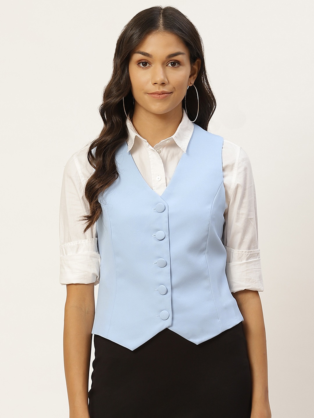 Clothing Waistcoat | Trendyol Women Blue Solid Waistcoat - AF10828