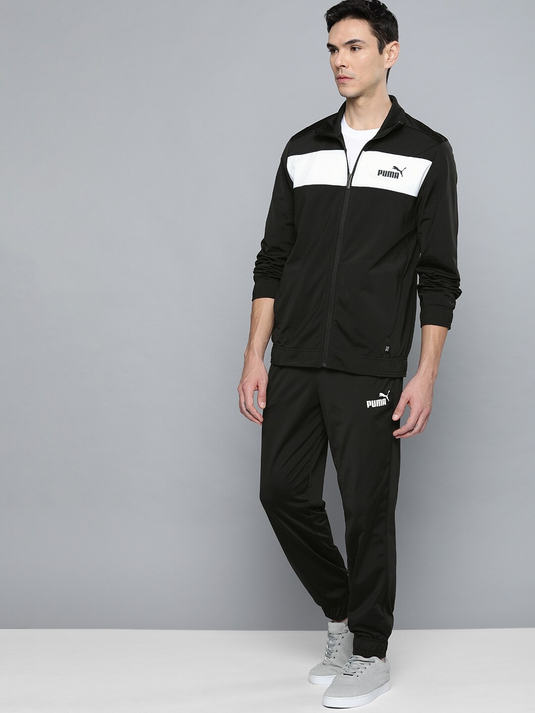 Clothing Tracksuits | Puma Men Black & White Colorblocked Polyester Tracksuit - CI93219