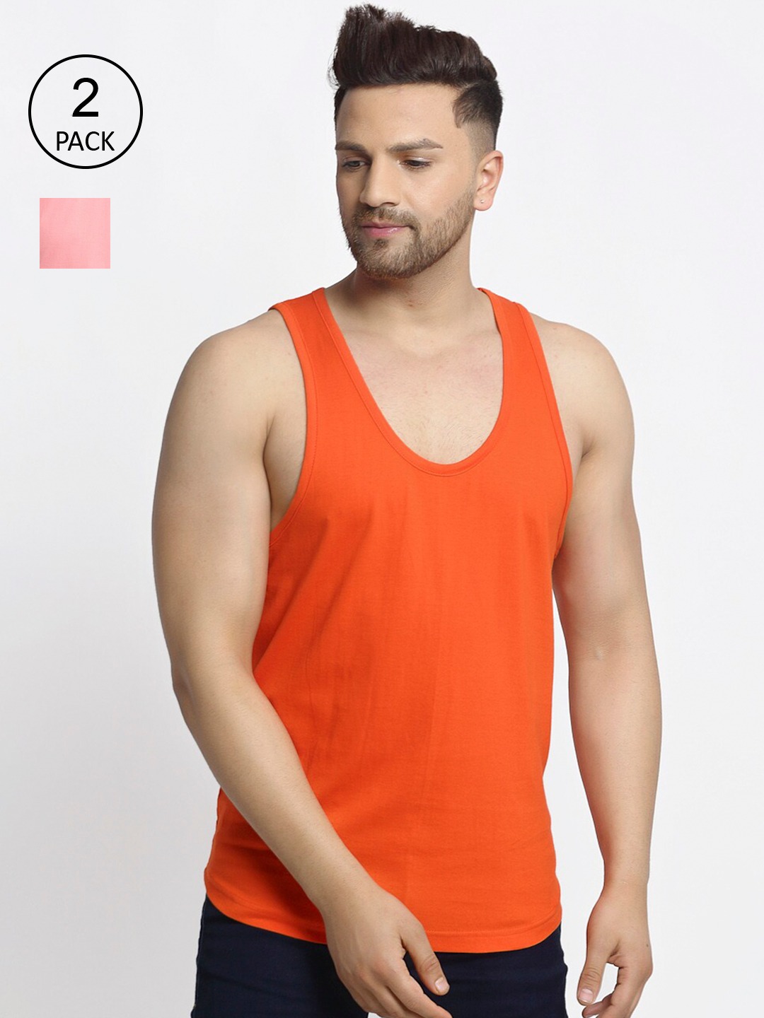 Clothing Innerwear Vests | Friskers Men Pack of 2 Solid Pure Cotton Innerwear Gym Vests - HM50346