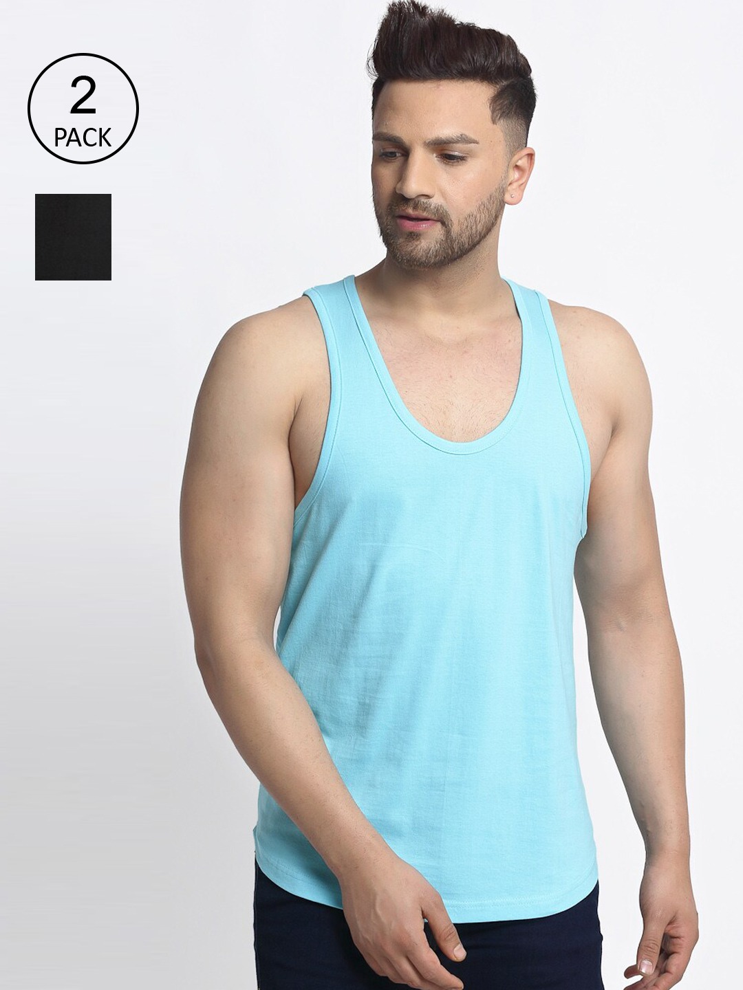 Clothing Innerwear Vests | Friskers Men Pack Of 2 Solid Drop Cut Pure Cotton Gym Vests - HK63775