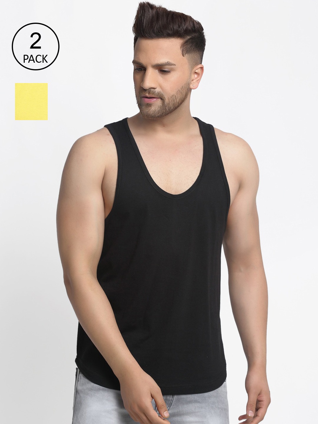 Clothing Innerwear Vests | Friskers Men Pack Of 2 Solid Pure Cotton Drop Cut Casual Gym Vests - MU75932