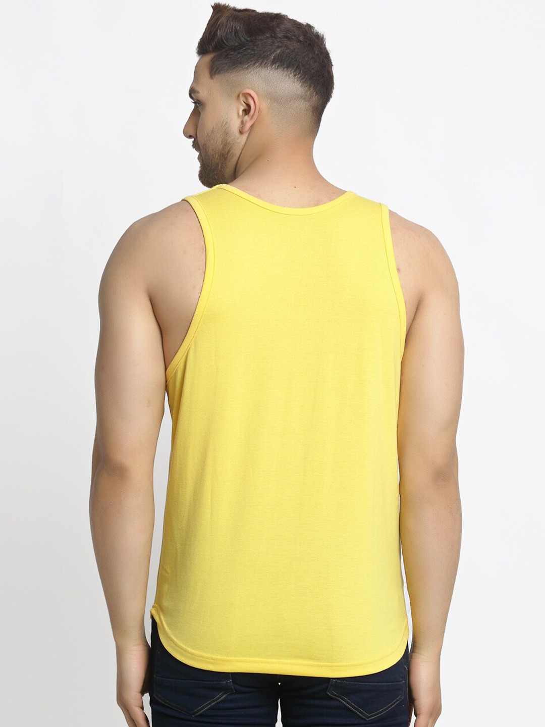 Clothing Innerwear Vests | Friskers Men Pack Of 2 Yellow & Beige Solid Pure Cotton Gym Vests - RX29821