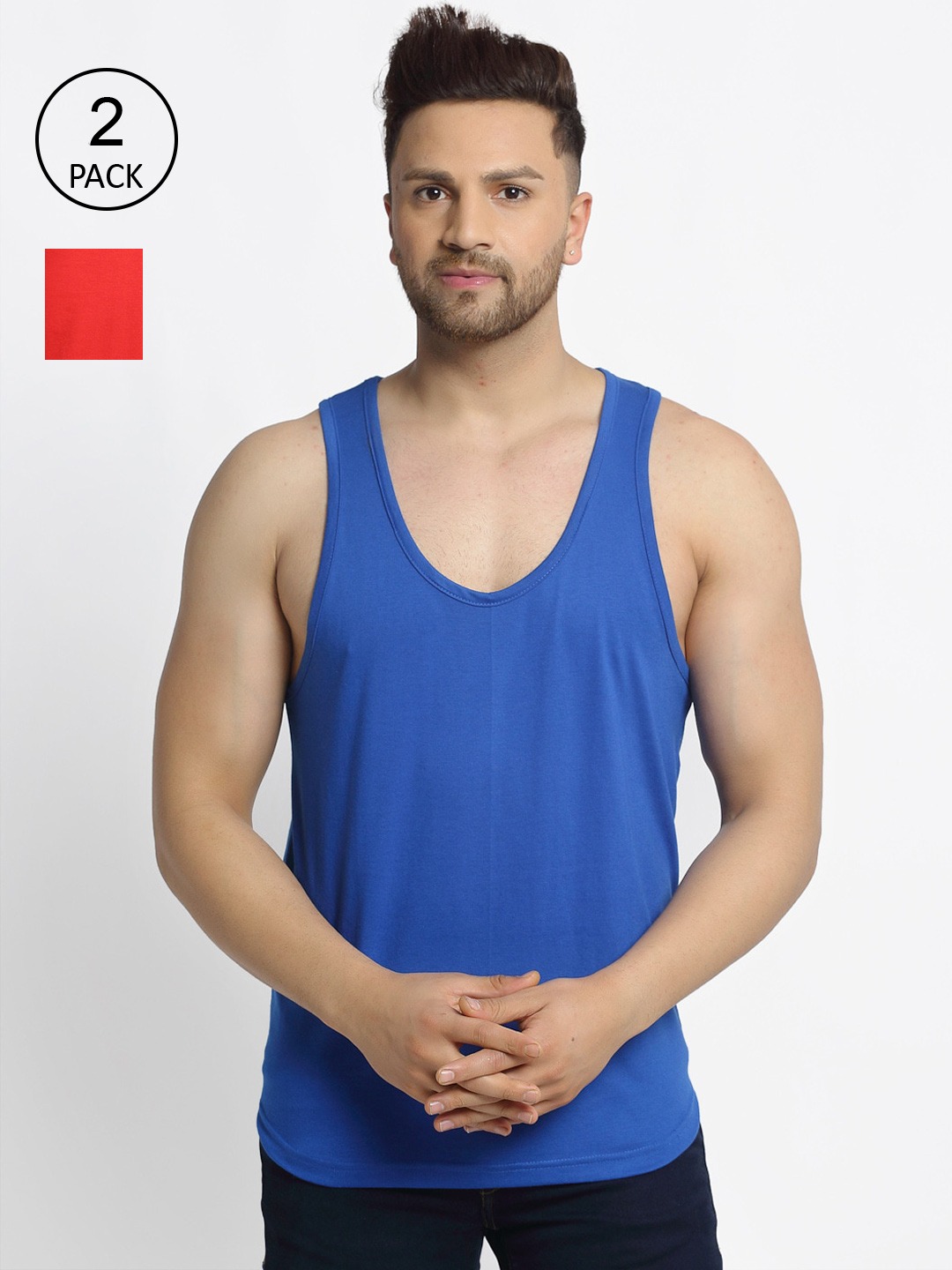 Clothing Innerwear Vests | Friskers Men Pack Of 2 Solid Pure Cotton Innerwear Vests - MA39592