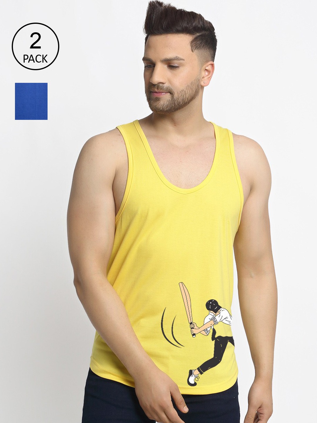 Clothing Innerwear Vests | Friskers Men Pack Of 2 Printed Cotton Innerwear Vests - UH66098