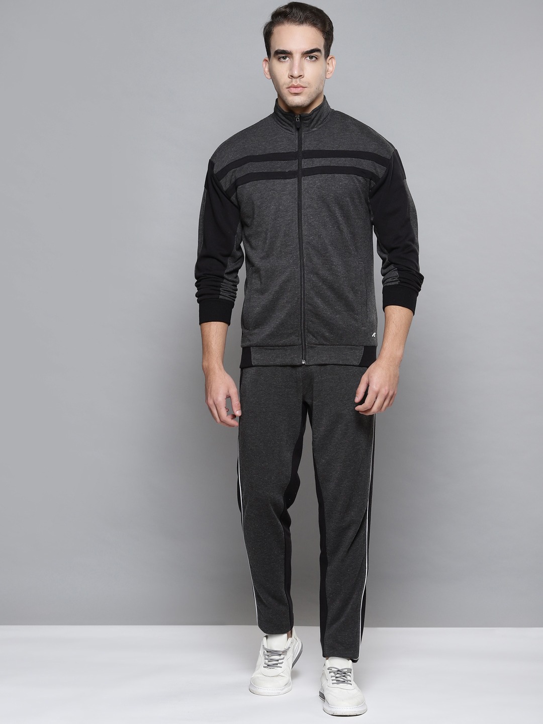 Clothing Tracksuits | Alcis Men Charcoal Grey & Black Colourblocked Tracksuit - YH11489