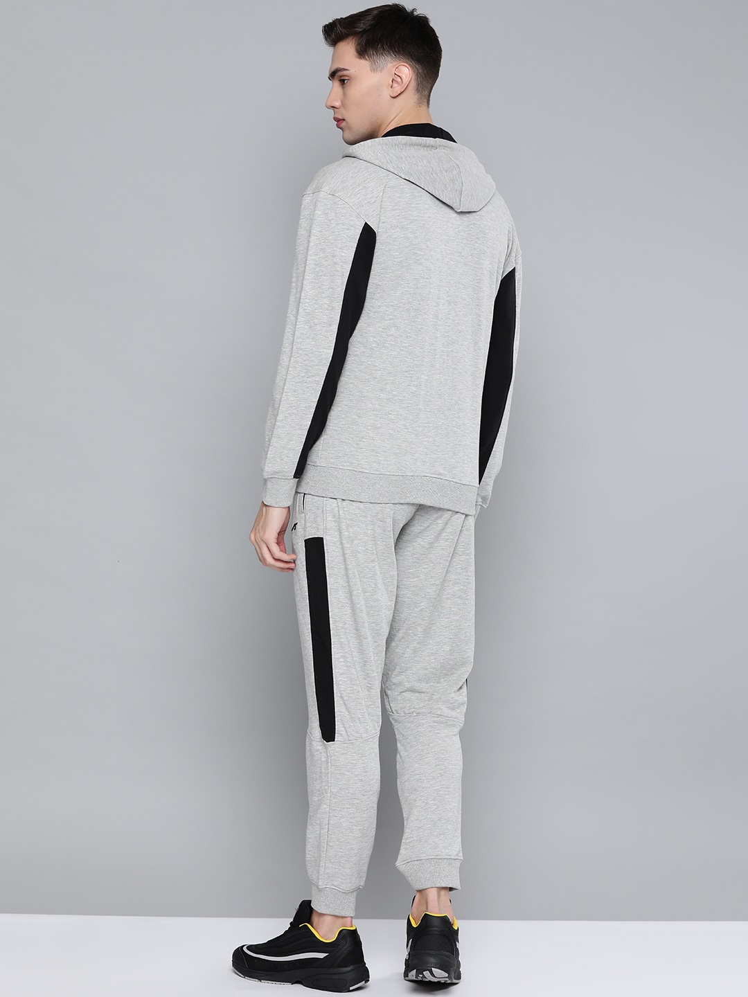Clothing Tracksuits | Alcis Men Grey & Black Colourblocked Hooded Tracksuit - UB92914