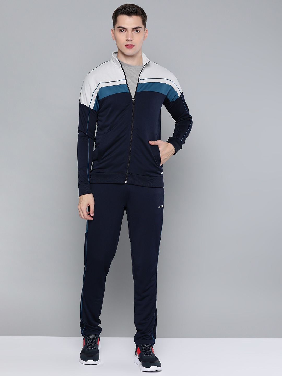 Clothing Tracksuits | Alcis Men Navy Blue & White Colourblocked Track Suit - QL68896