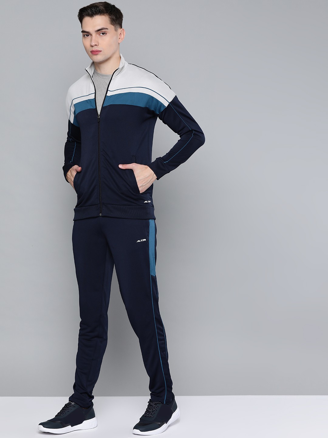 Clothing Tracksuits | Alcis Men Navy Blue & White Colourblocked Track Suit - QL68896