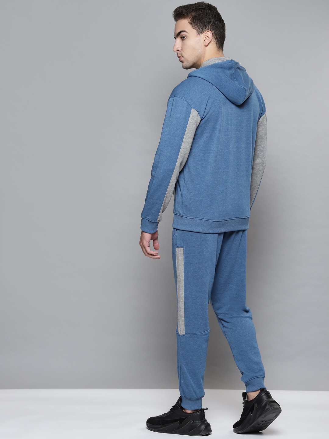 Clothing Tracksuits | Alcis Men Blue & Grey Melange Colourblocked Sports Tracksuit - JB69627