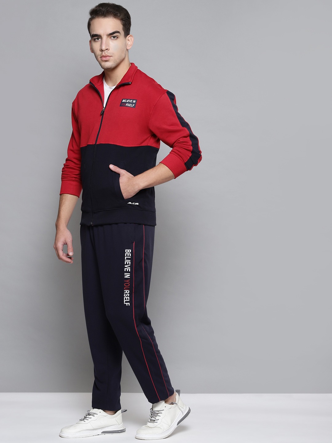 Clothing Tracksuits | Alcis Men Red & Navy Blue Colourblocked Tracksuit - VL30972