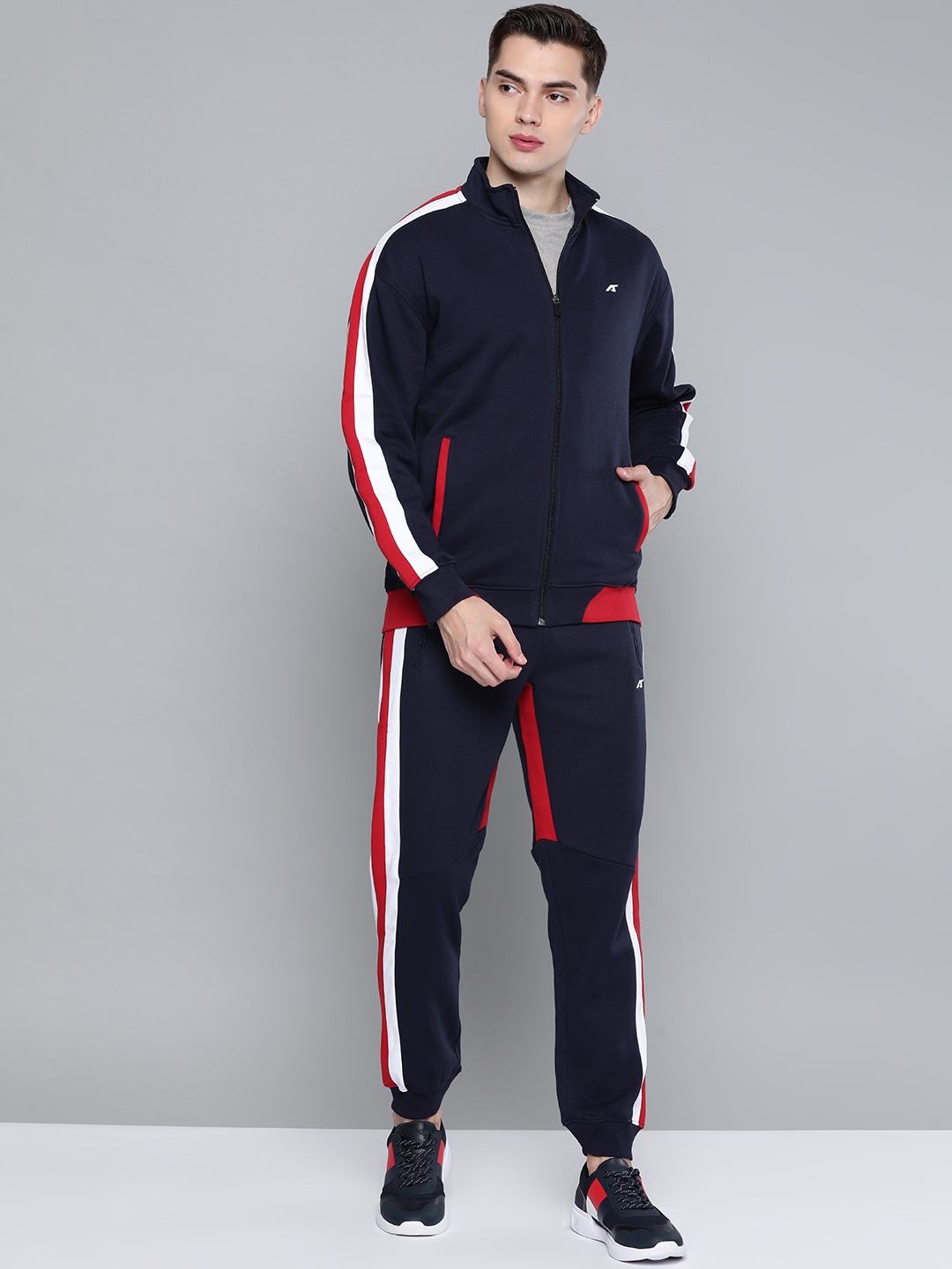 Clothing Tracksuits | Alcis Men Navy Blue & Red Striped Track Suit - FR16992