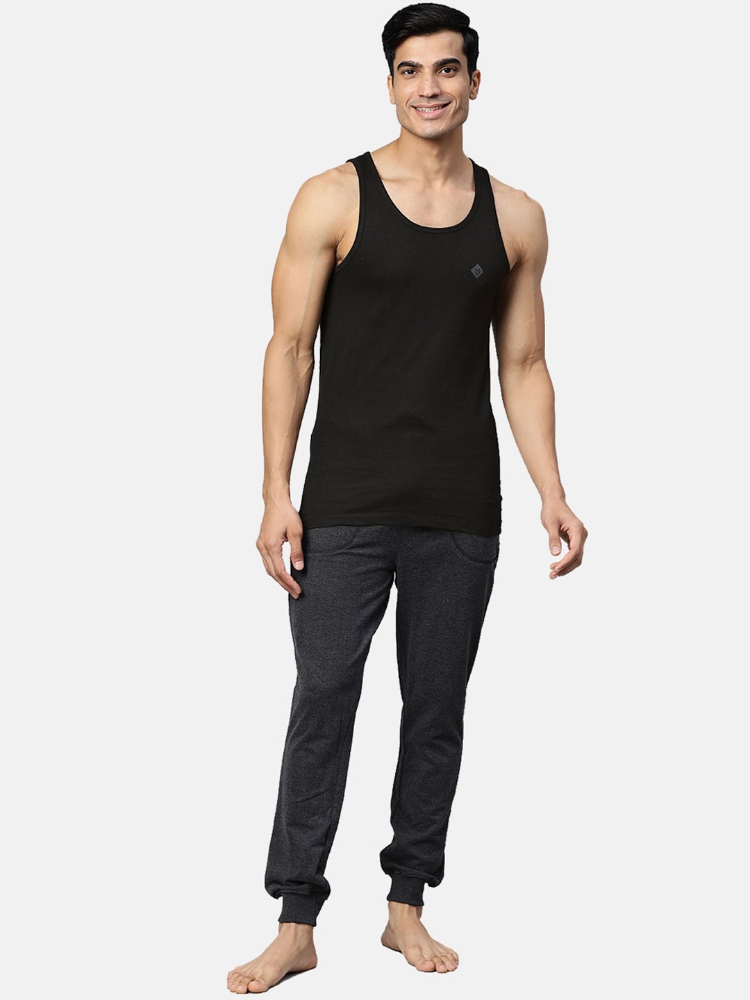 Clothing Innerwear Vests | Almo Wear Men Pack Of 3 Black Solid Slim-Fit Cotton Innerwear Vests - HE56207