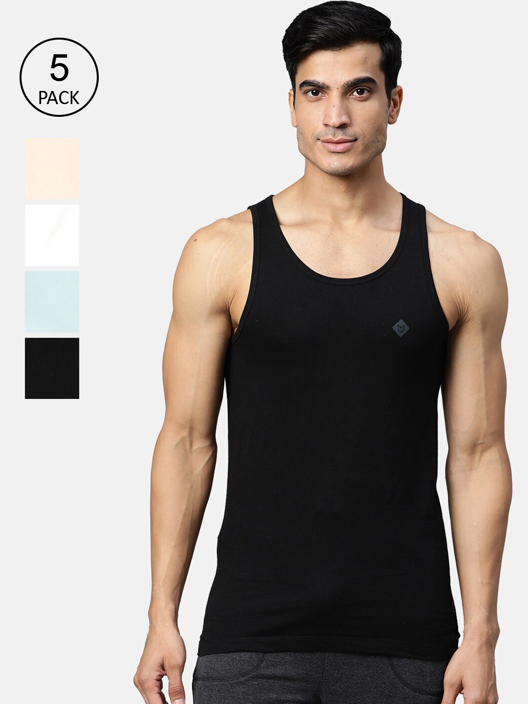 Clothing Innerwear Vests | Almo Wear Men Black Fresco Slim Fit Cotton Vest Pack of 5 - DN68264