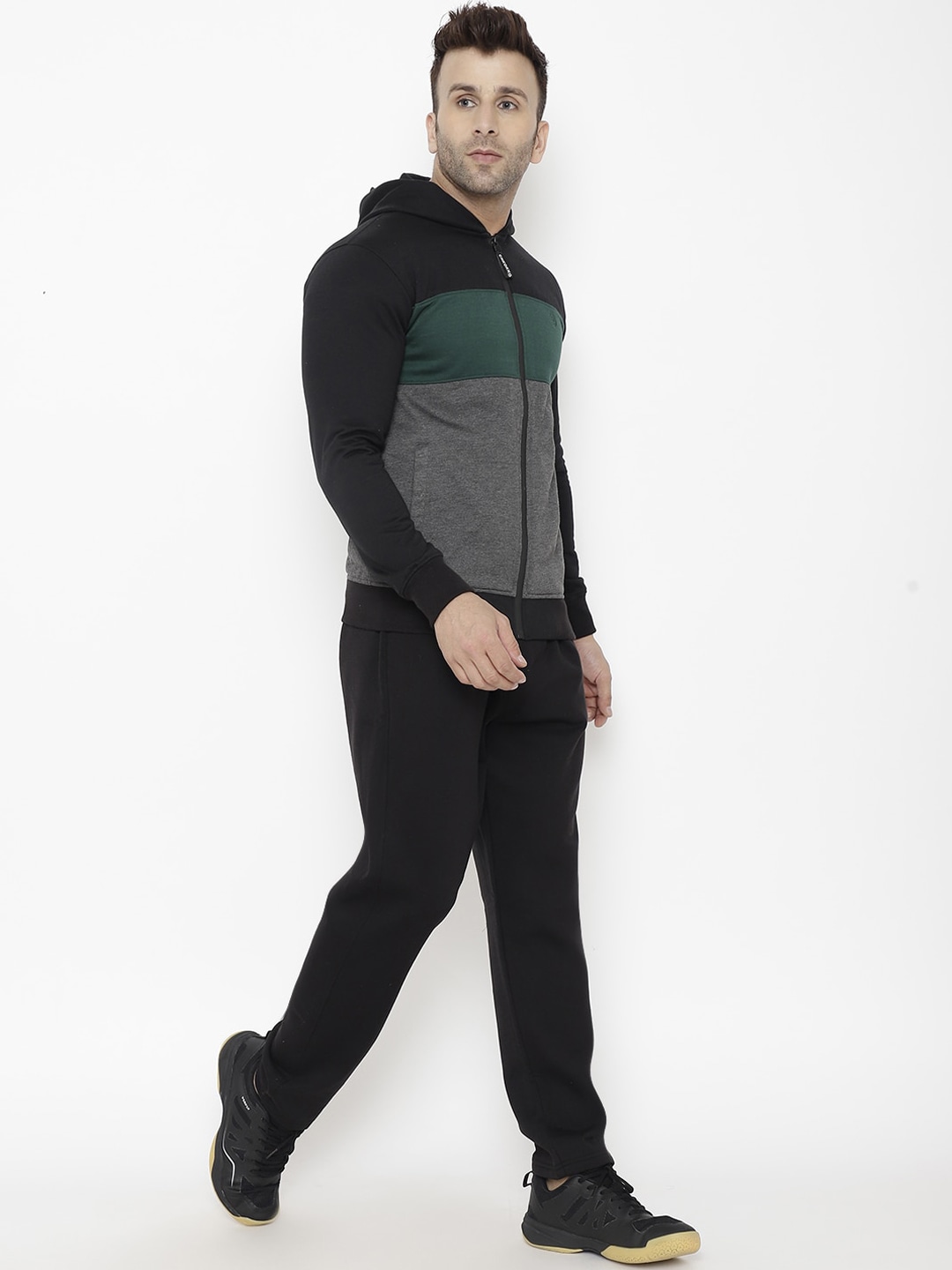 Clothing Tracksuits | Chkokko Men Black & Green Colourblocked Sports Winter Tracksuit - JG66080