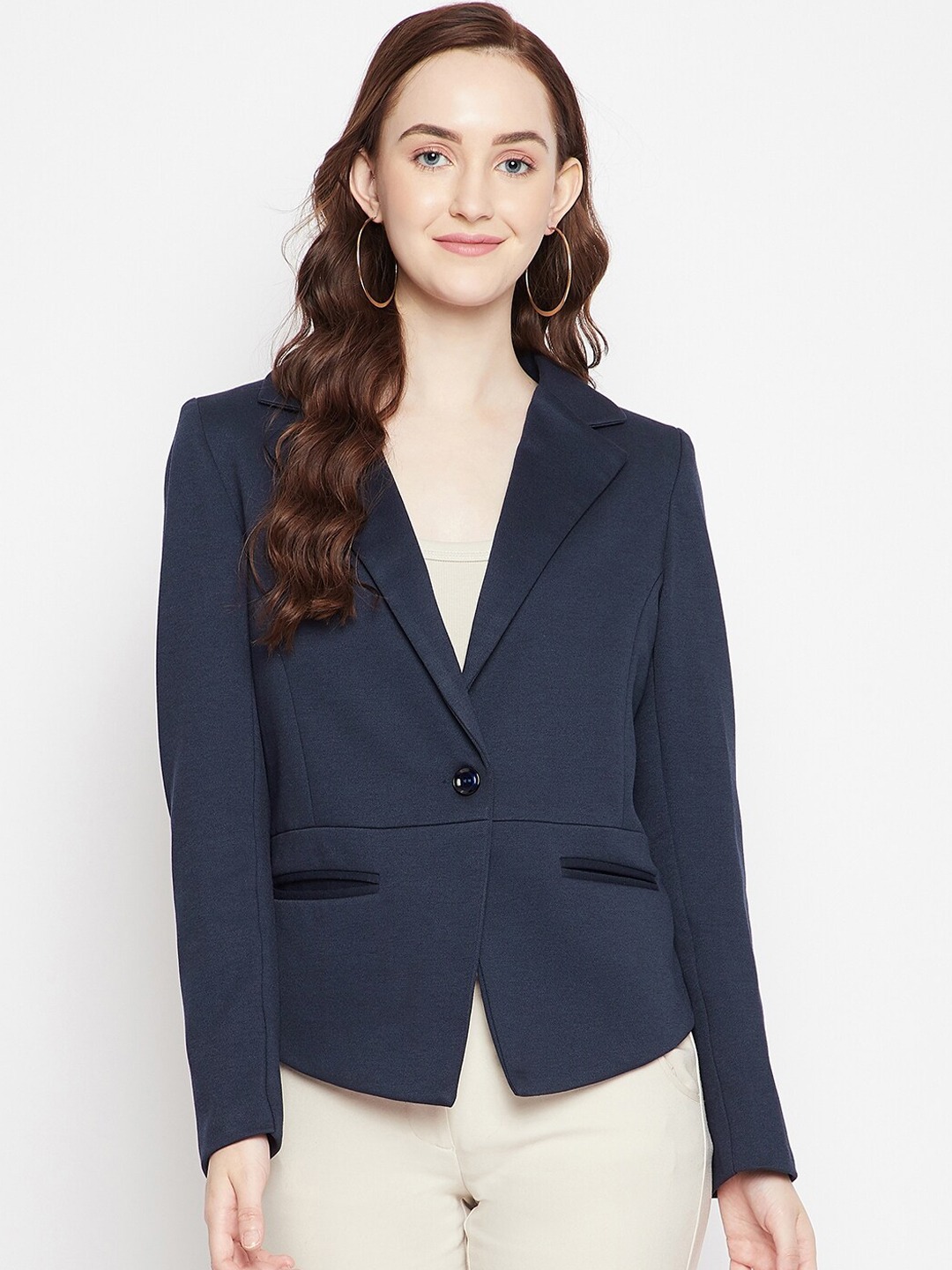 Clothing Blazers | Crimsoune Club Women Navy Blue Solid Slim-Fit Single-Breasted Blazer - TQ32716