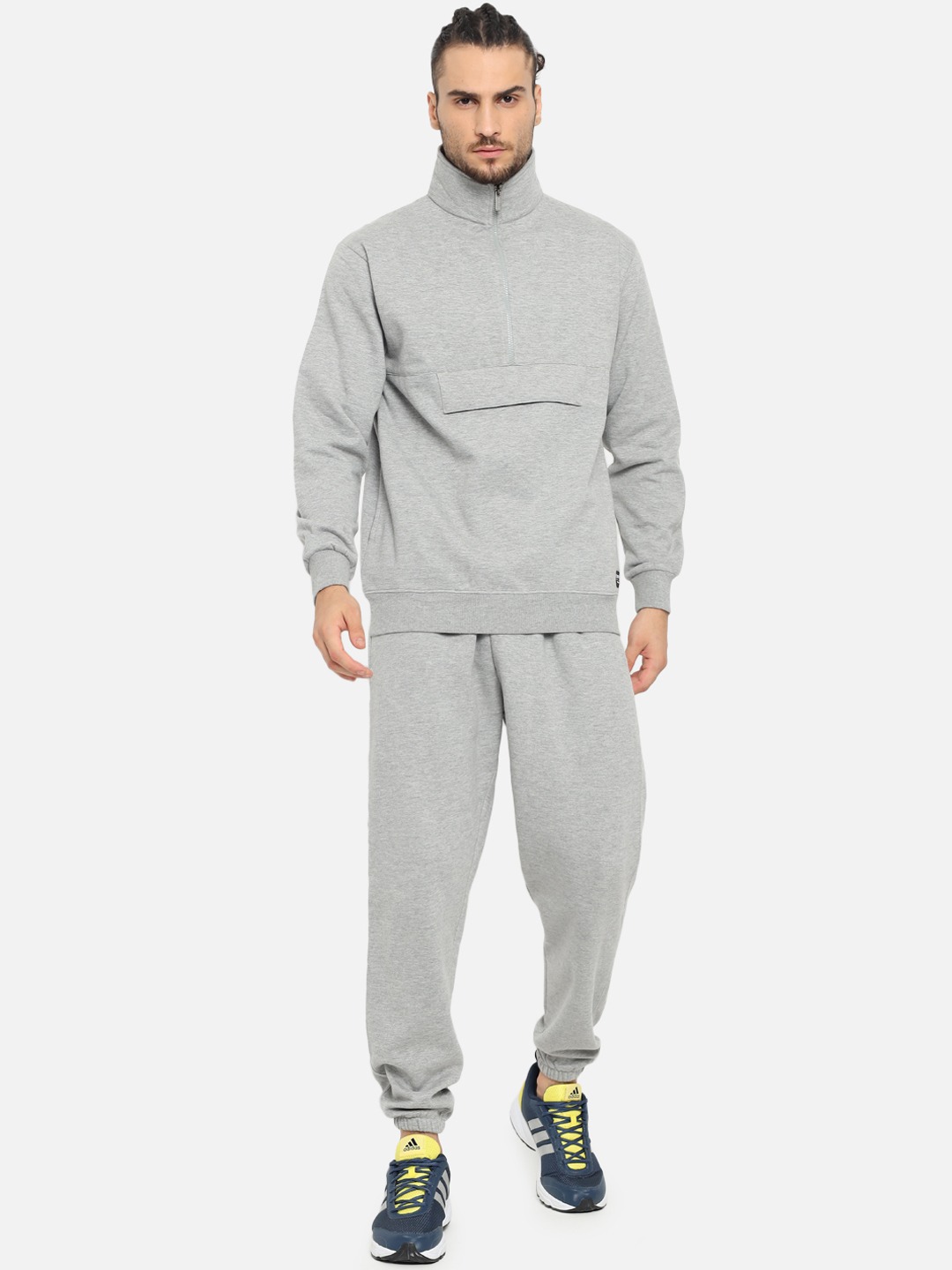 Clothing Tracksuits | GRIFFEL Men Grey Solid Cotton Tracksuit - IE72995