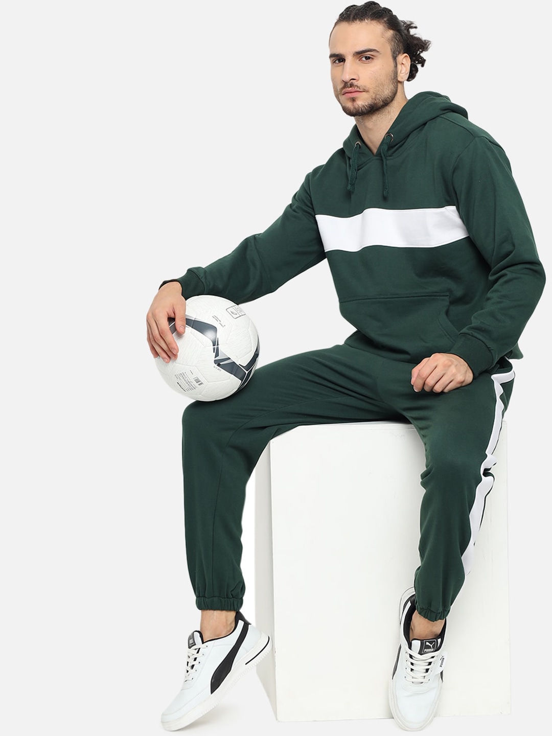 Clothing Tracksuits | GRIFFEL Men Green Colorblocked Cotton Tracksuit - GF85013