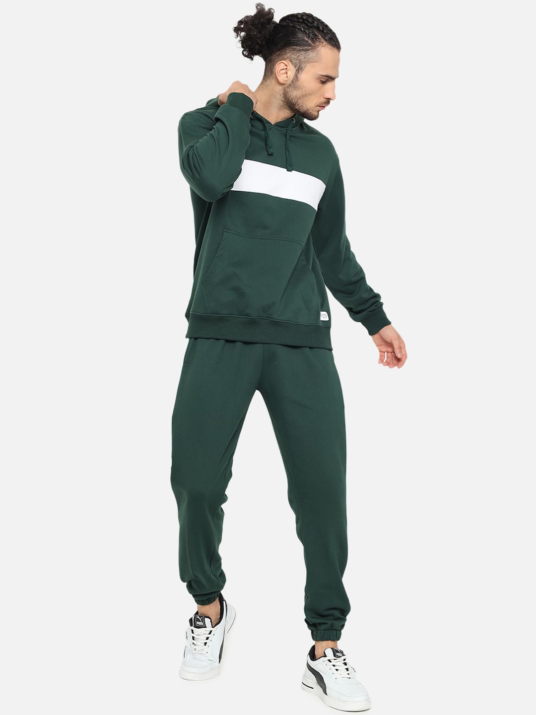 Clothing Tracksuits | GRIFFEL Men Green Colorblocked Cotton Tracksuit - GF85013