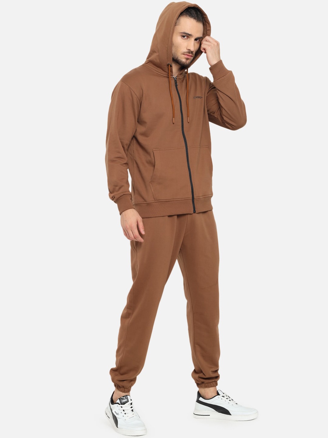 Clothing Tracksuits | GRIFFEL Men Brown Solid Cotton Tracksuit - JE03212