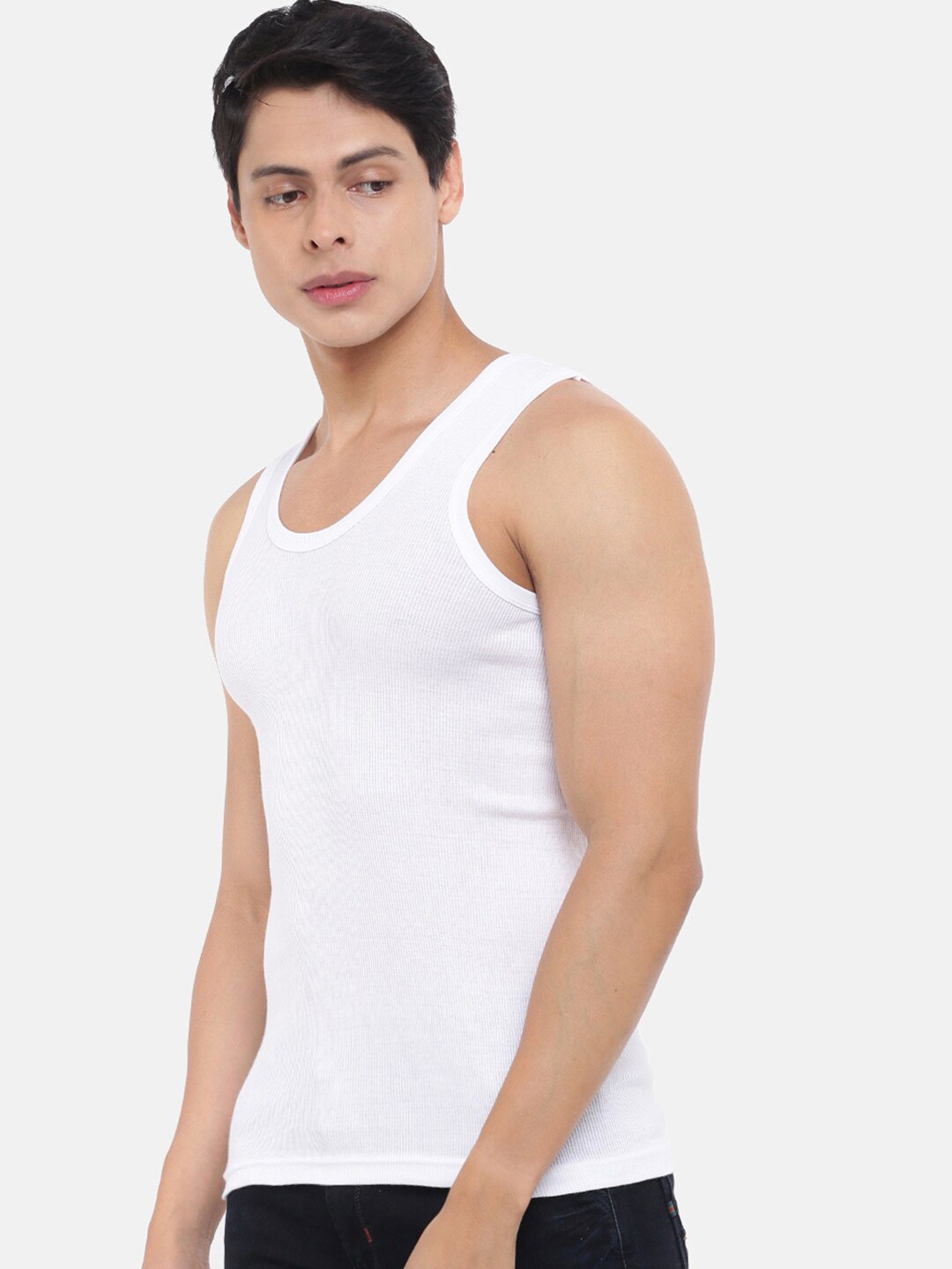 Clothing Innerwear Vests | Dollar Bigboss Men Pack Of 5 White Solid Pure Combed Cotton Basic Vests - PX70007