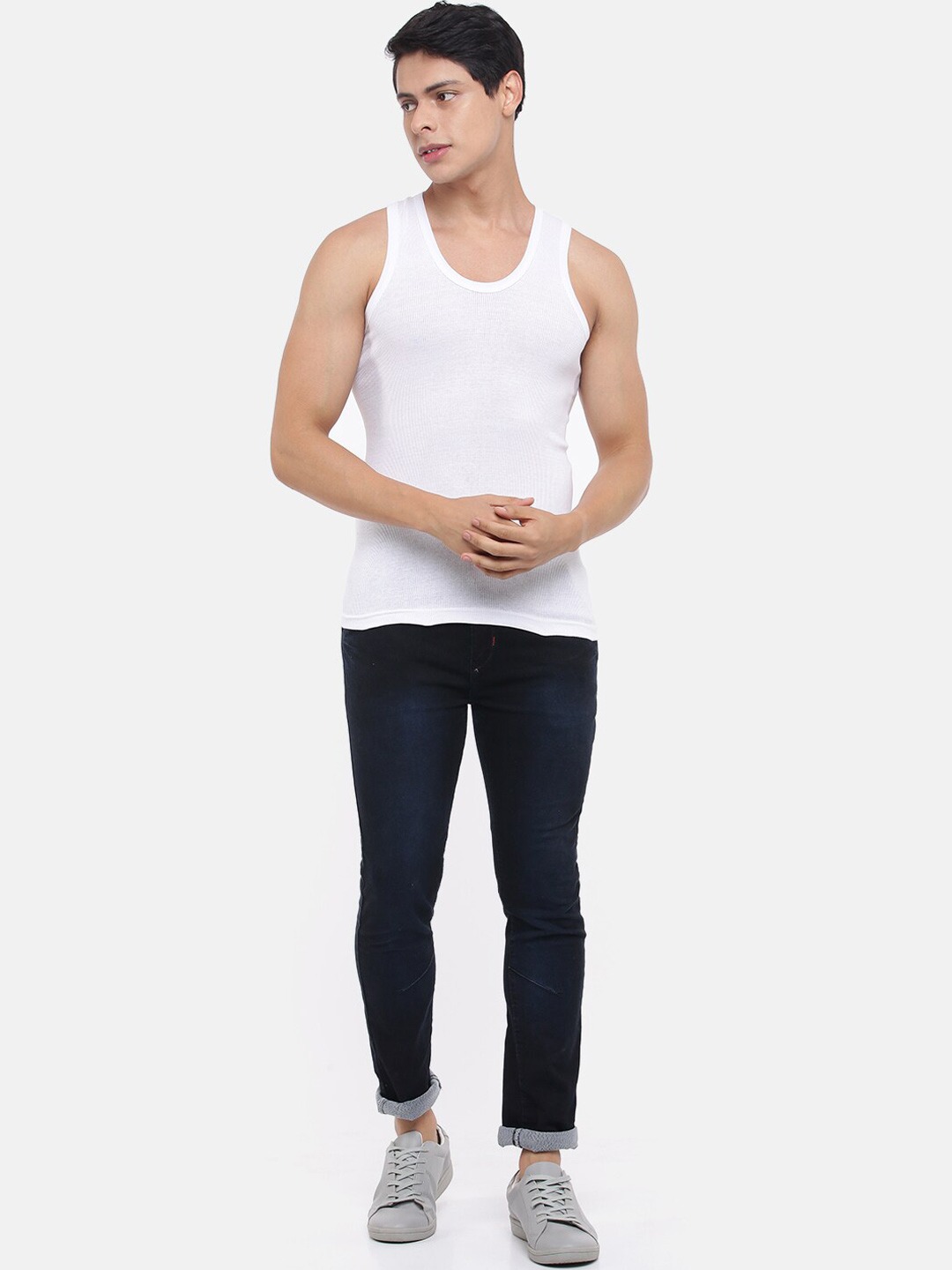 Clothing Innerwear Vests | Dollar Bigboss Men Pack Of 5 White Solid Pure Combed Cotton Basic Vests - PX70007