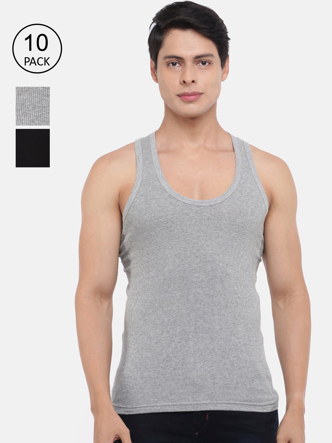 Clothing Innerwear Vests | Dollar Bigboss Men Pack of 10 Solid Basic Pure Cotton Innerwear Vests MBVE-06-R2-DERBY-GM-BLK-PO10 - AX41483