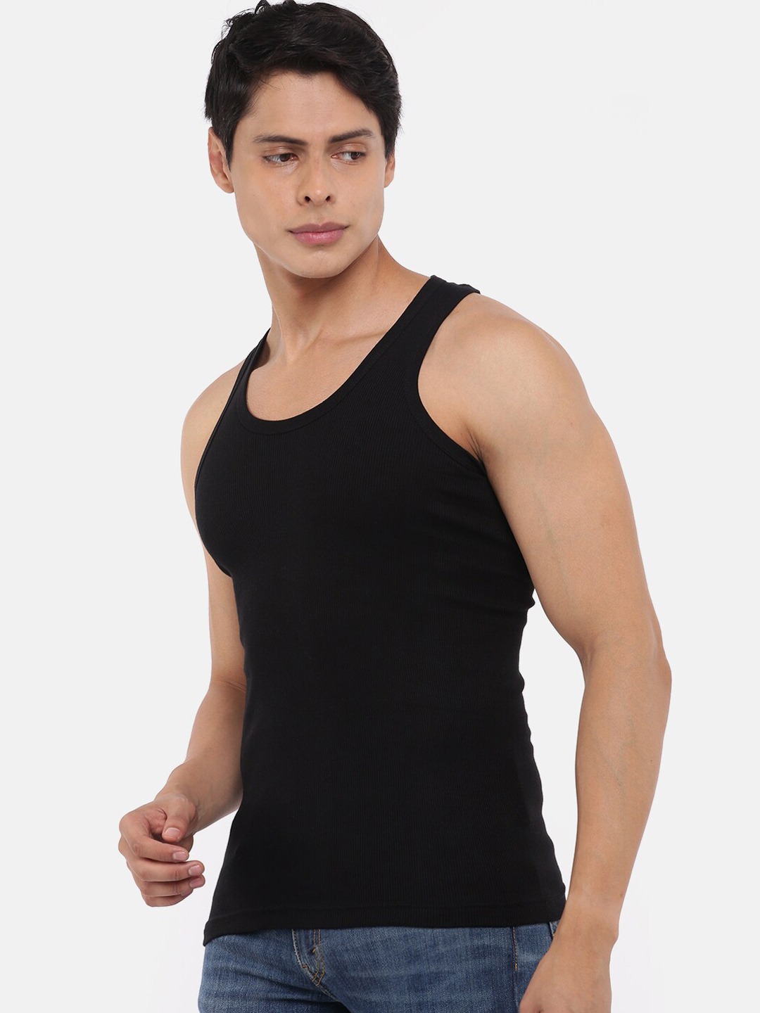 Clothing Innerwear Vests | Dollar Bigboss Men Pack of 10 Black Solid Pure Super Combed Cotton Innerwear Vests - NE02005