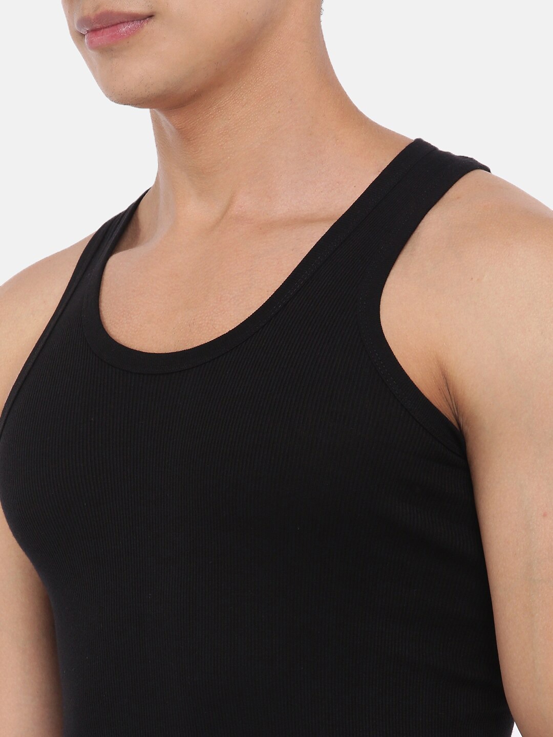 Clothing Innerwear Vests | Dollar Bigboss Men Pack Of 7 Black Solid Pure Combed Cotton Innerwear Vests - FL70629