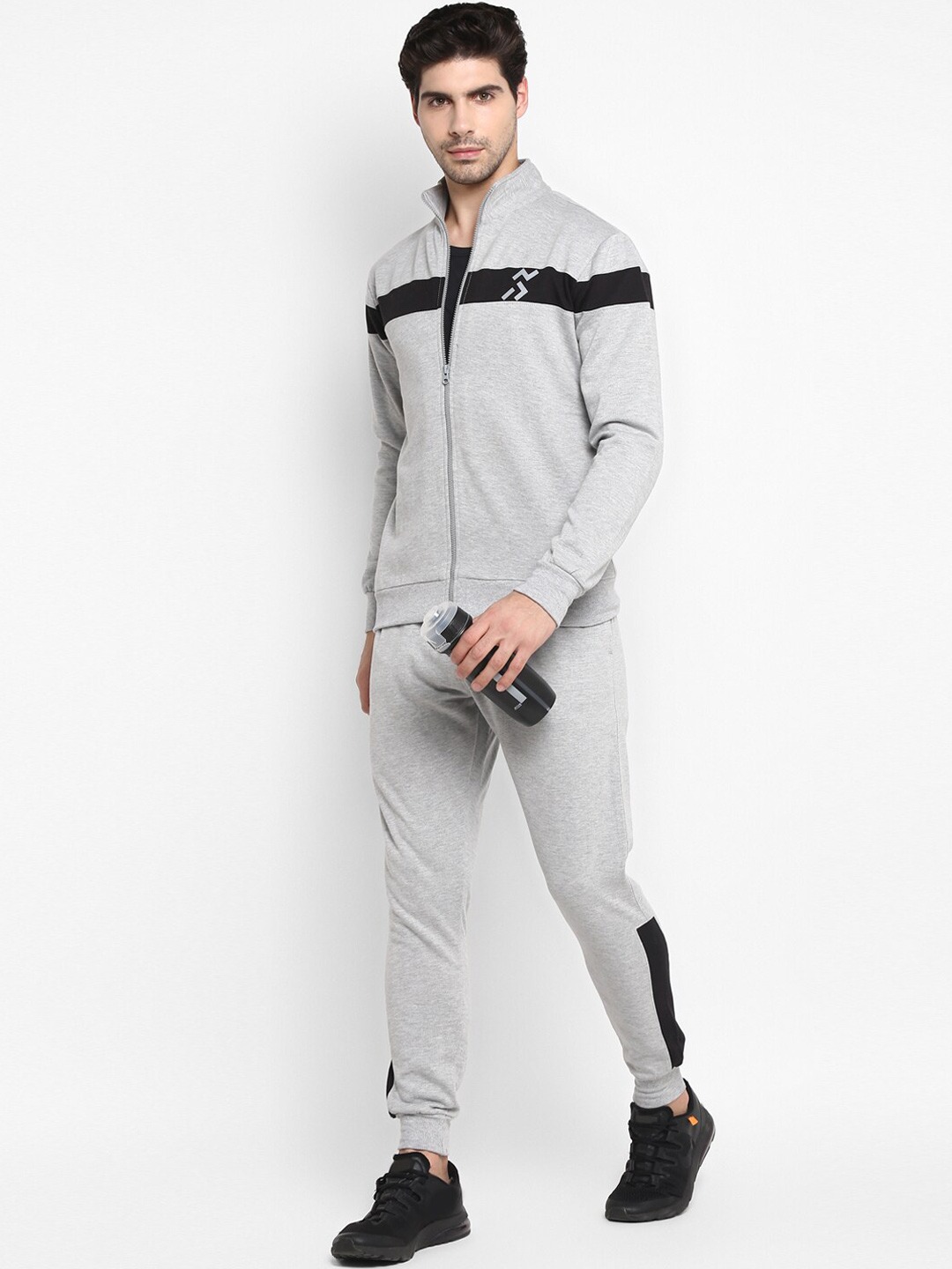 Clothing Tracksuits | OFF LIMITS Men Grey Melange & Black Solid Track Suit - AT50203
