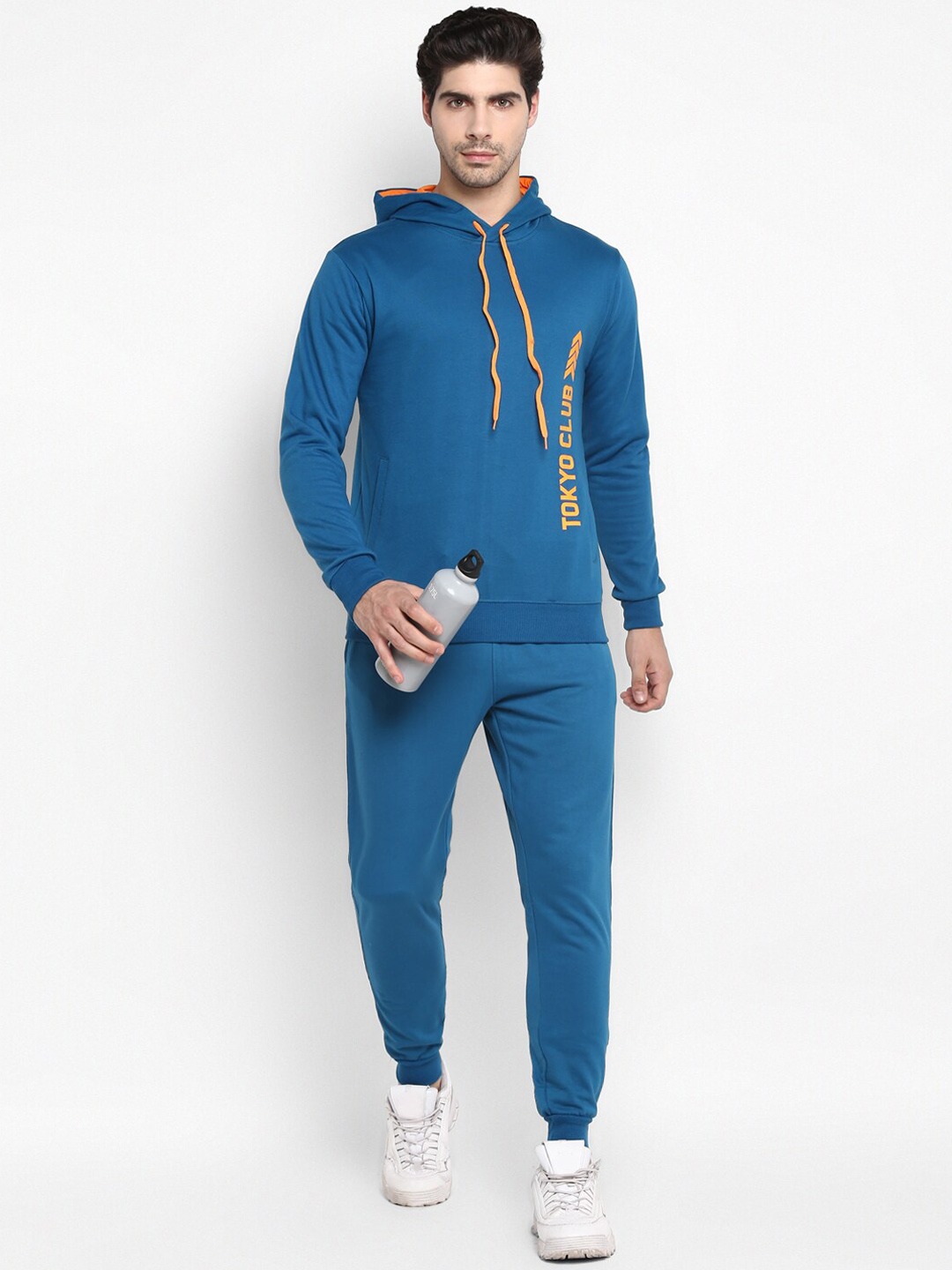 Clothing Tracksuits | OFF LIMITS Men Blue & Orange Printed Hooded Tracksuits - PJ51662