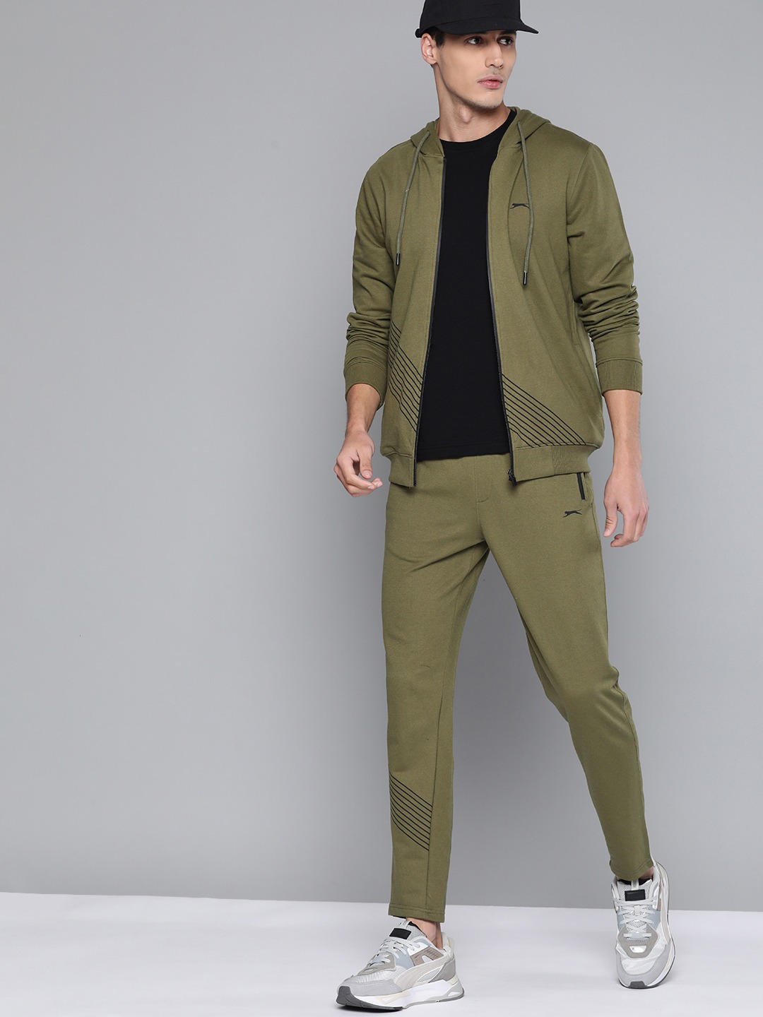 Clothing Tracksuits | Slazenger Men Olive Solid Athleisure Track Suits - NS27732
